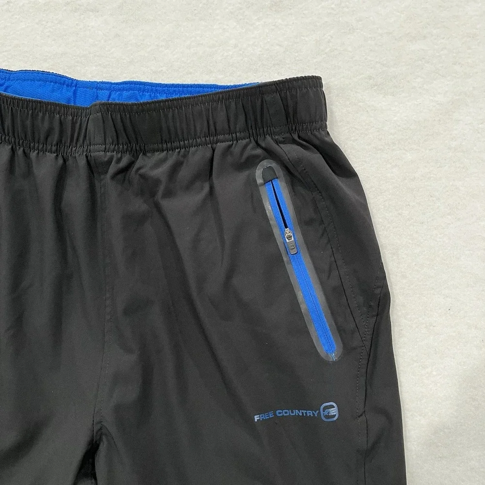 Free Country Men's Black Ankle Zip Micro-Tech Blue Accents Pants Large Y2K